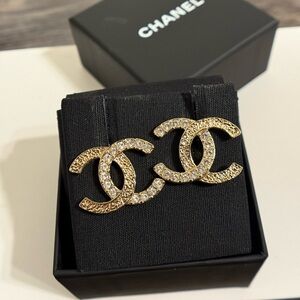 Chanel Large Statement Gold Crystal CC Earrings